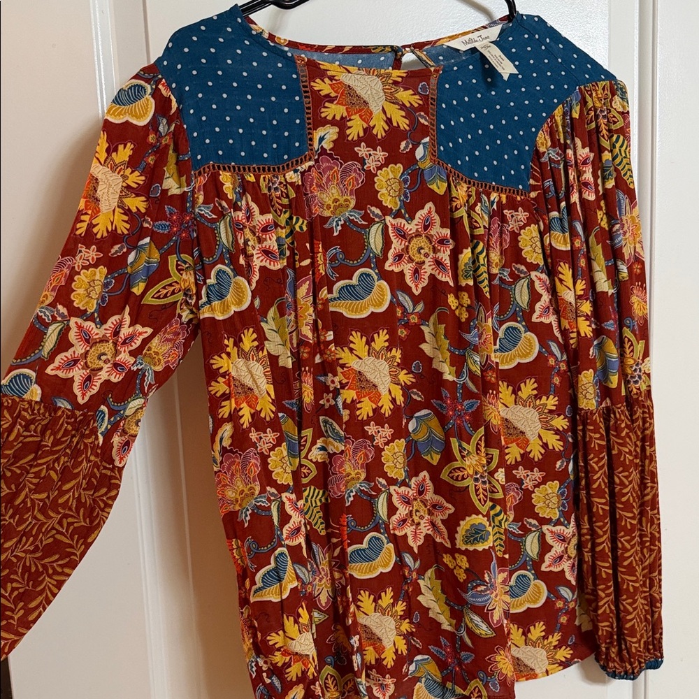 Matilda Jane Multicolor Floral Blouse with Blue Yoke